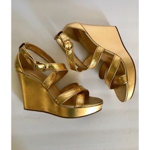 Coach Gold Strap Wedges